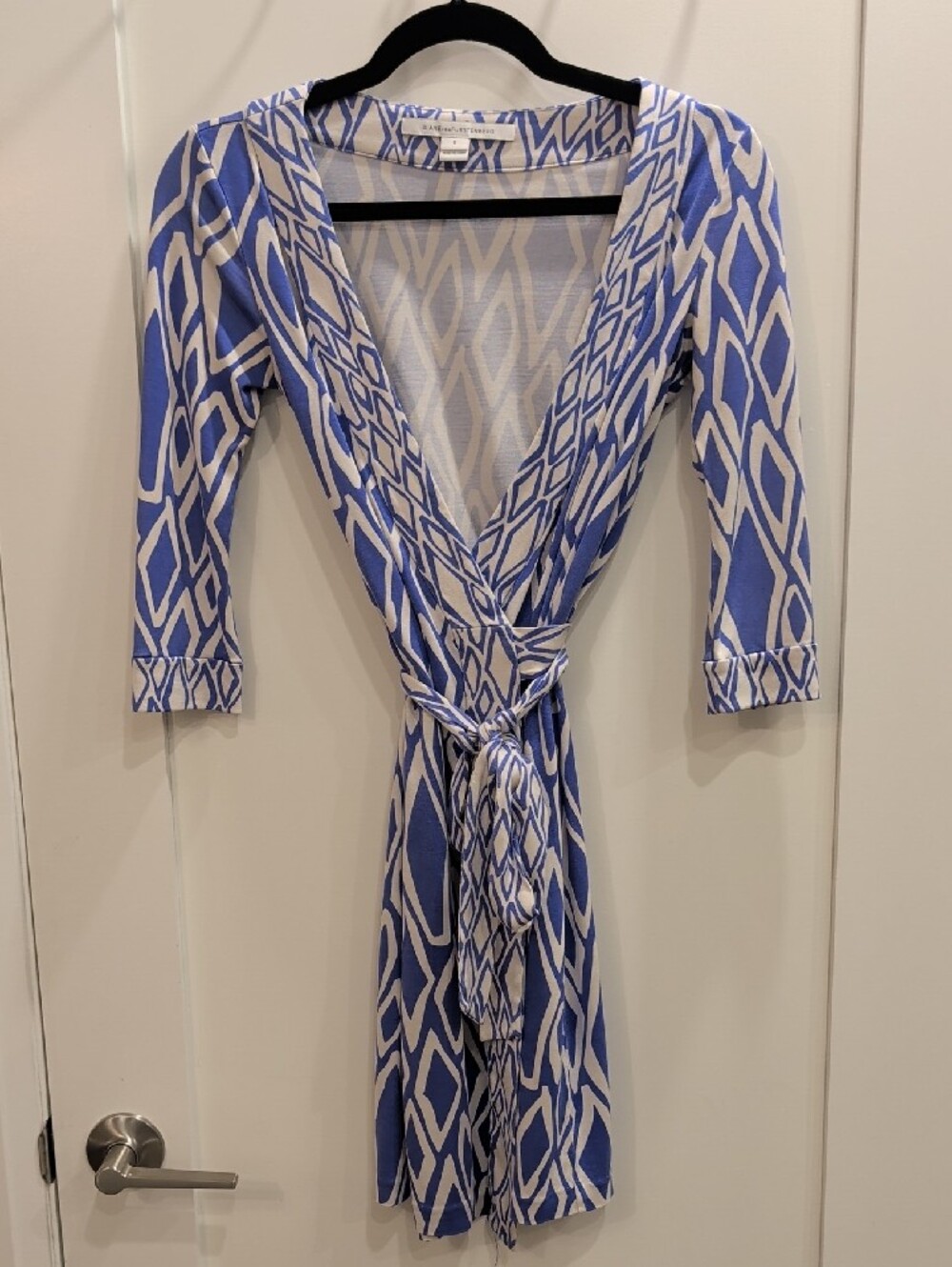 DVF Blue Geometric True Wrap Dress US 0
